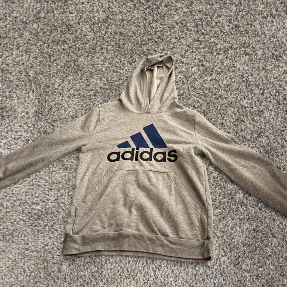 Adidas Heather Gray Hoodie with Navy Logo
